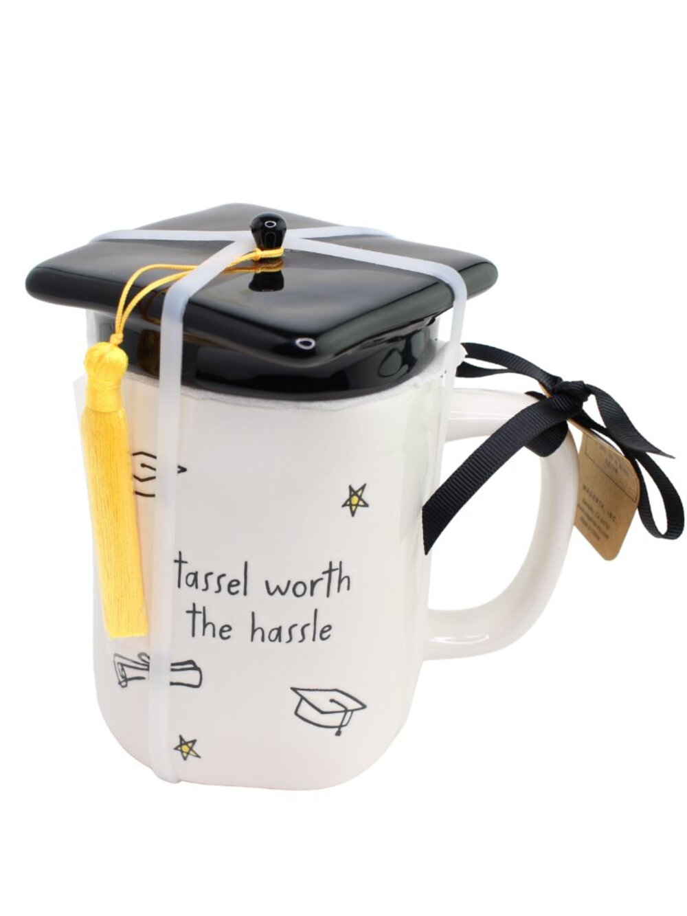 Rae Dunn "Tassel Worth The Hassel" Graduation Ceramic Coffee Mug w/ Topper